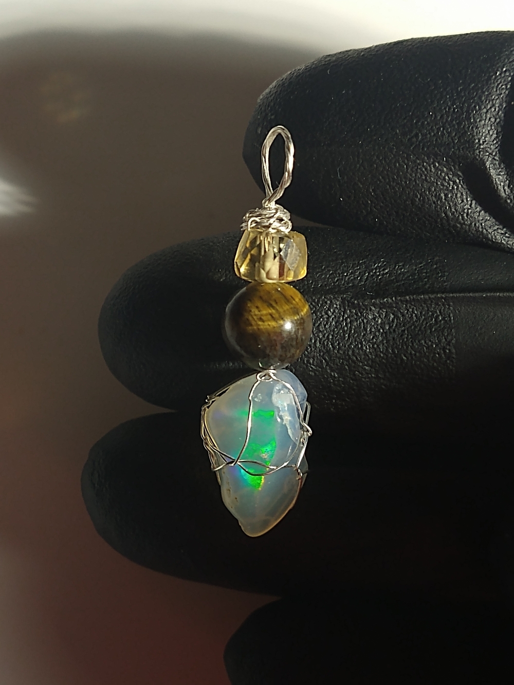 Opal Tiger Eye Citrine Sterling Silver Pendant